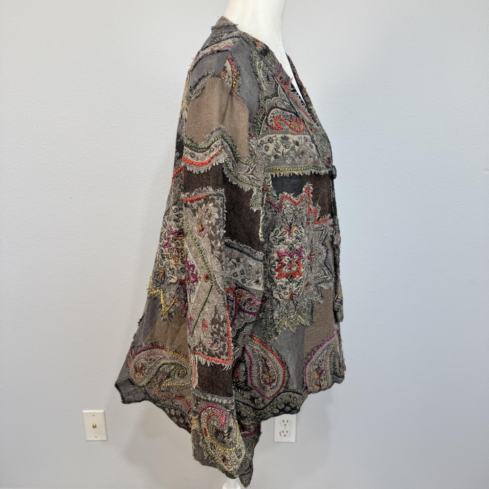 Baba Jacket Women's‎ One Size Multicolor 100% Wool Kimono Paisley Boho Patchwork - Picture 6 of 16